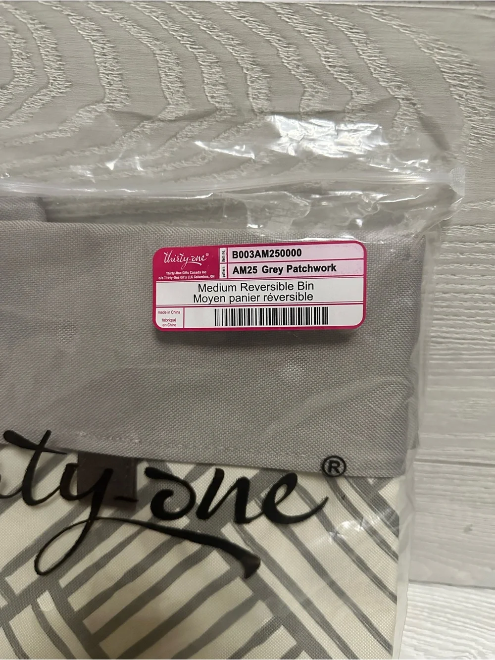 Thirty-One Medium Reversible Bin Grey Patchwork